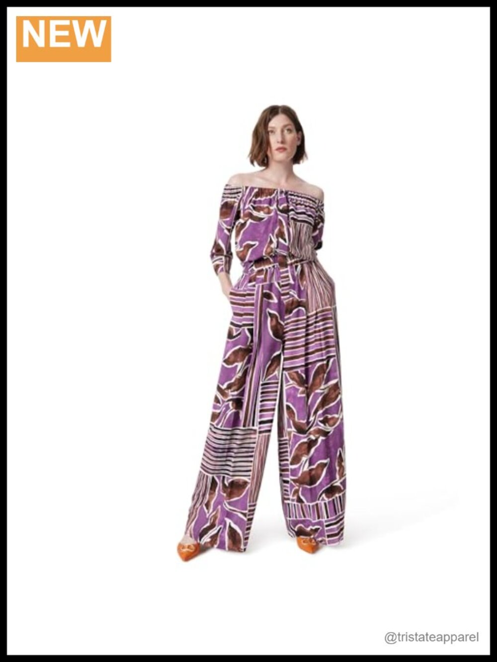 Off Shoulder 3/4 Sleeve Pull On Wide Leg Jumpsuit